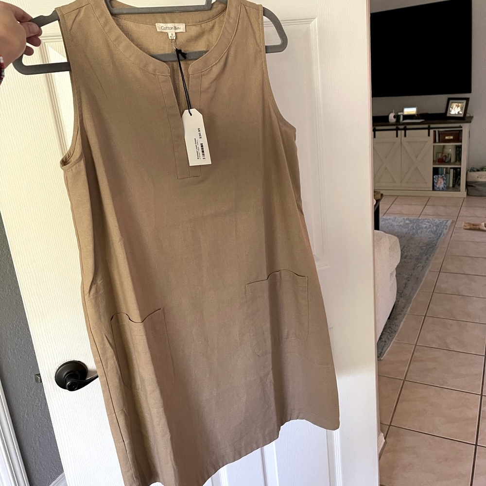 Brand new tan shift dress | small